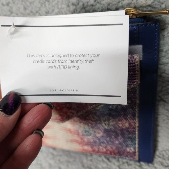 LOGO by Lori Goldstein NWT Leather Envelope Pouch with RFID Sea Blue - Picture 4 of 13